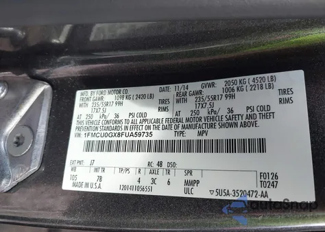 2015 Ford Escape Se from USA, damaged, VIN 1FMCU0GX8FUA59735